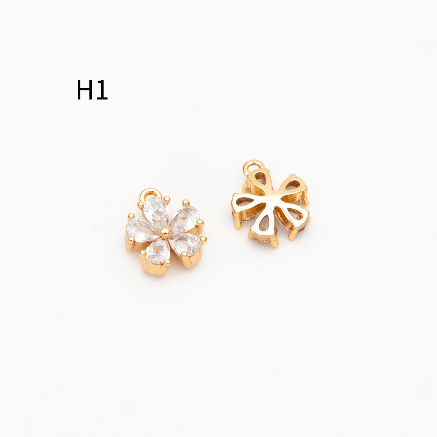 10pcs Gold/ Silver Tone Flower Leaf Charms, 18K Real Gold/ Rhodium plated Brass, Tiny Floral Pendants (GB-1762)