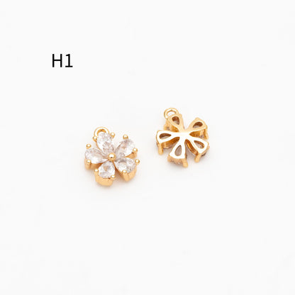 10pcs Gold/ Silver Tone Flower Leaf Charms, 18K Real Gold/ Rhodium plated Brass, Tiny Floral Pendants (GB-1762)
