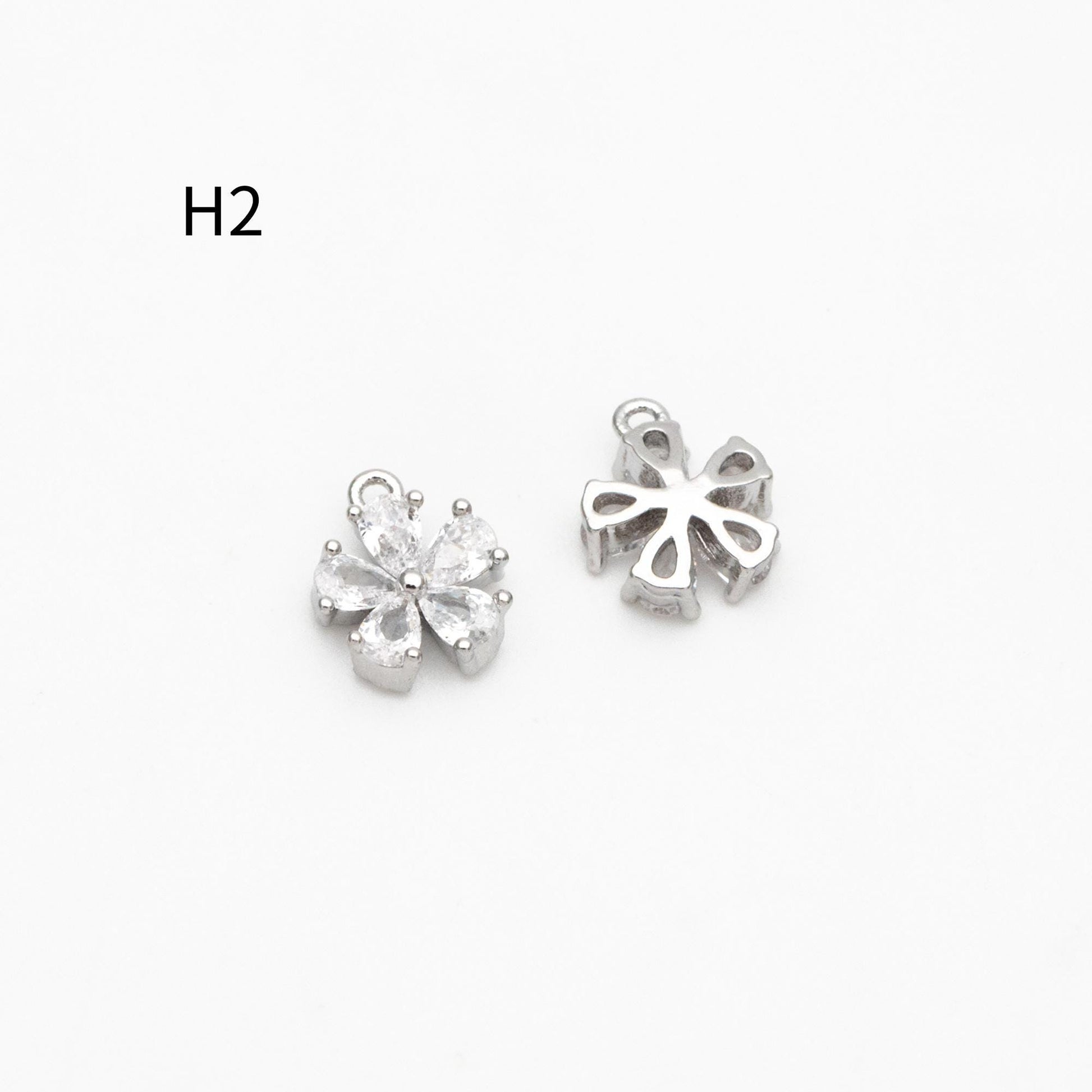 10pcs Gold/ Silver Tone Flower Leaf Charms, 18K Real Gold/ Rhodium plated Brass, Tiny Floral Pendants (GB-1762)