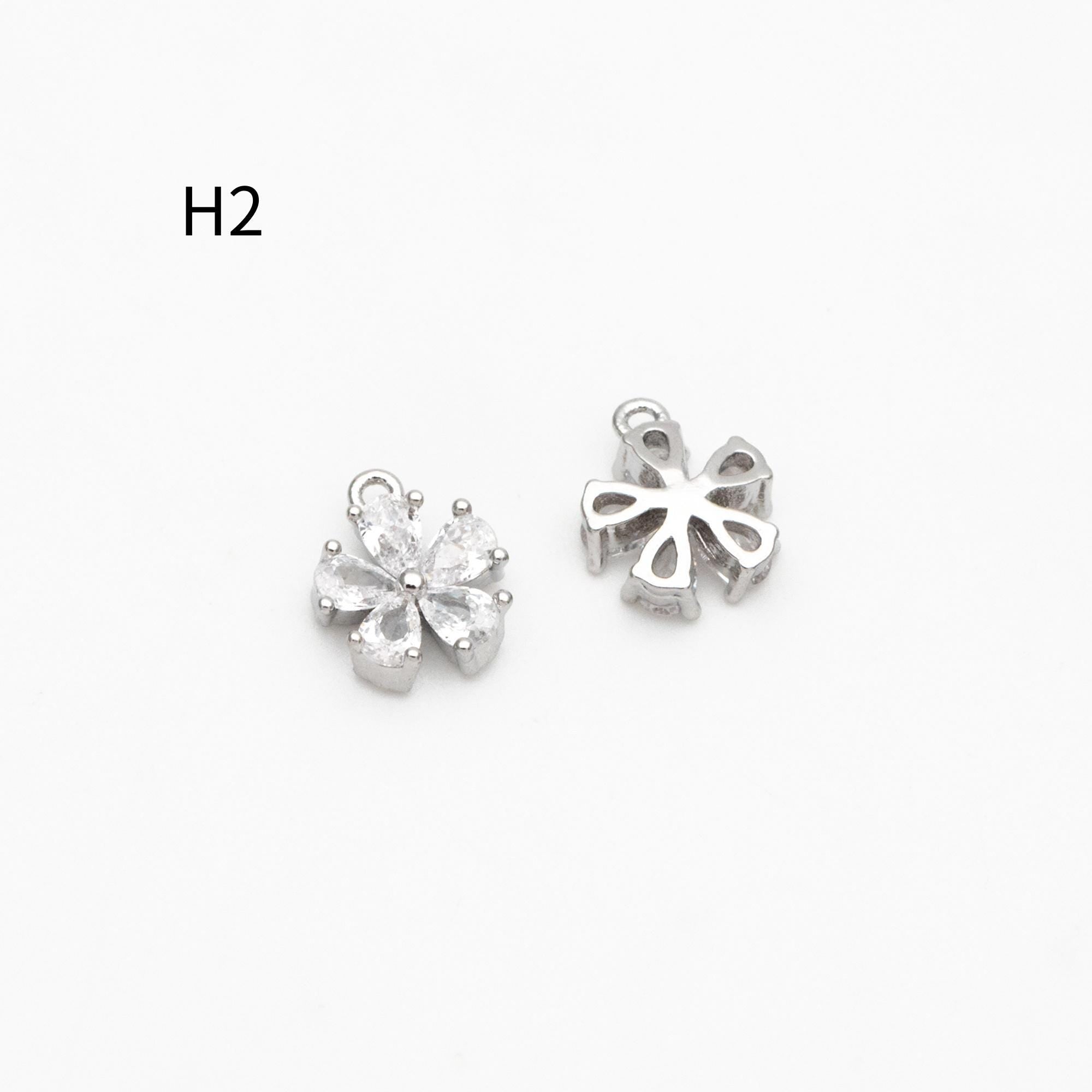 10pcs Gold/ Silver Tone Flower Leaf Charms, 18K Real Gold/ Rhodium plated Brass, Tiny Floral Pendants (GB-1762)