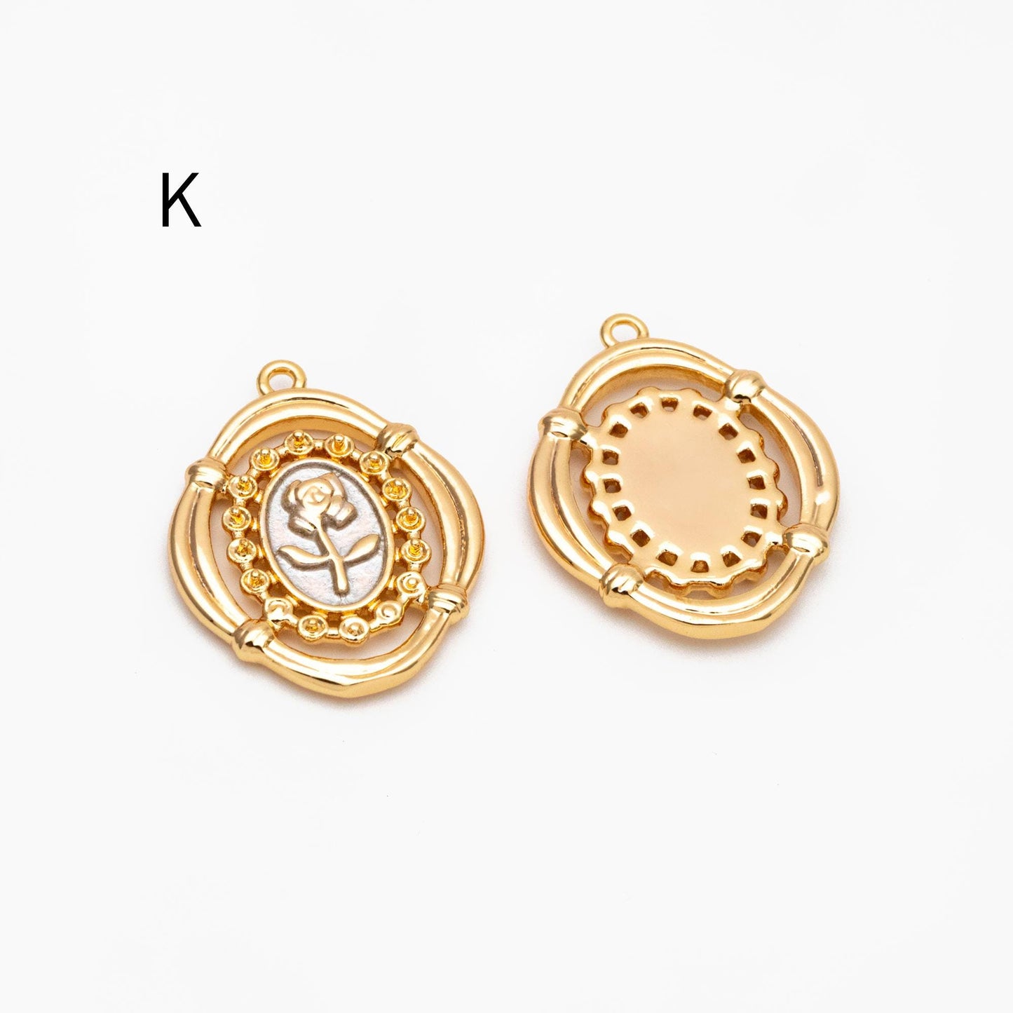 4pcs Gold Flower Charms, 18K Gold plated Brass, Flower Earring Pendants (GB-1281)