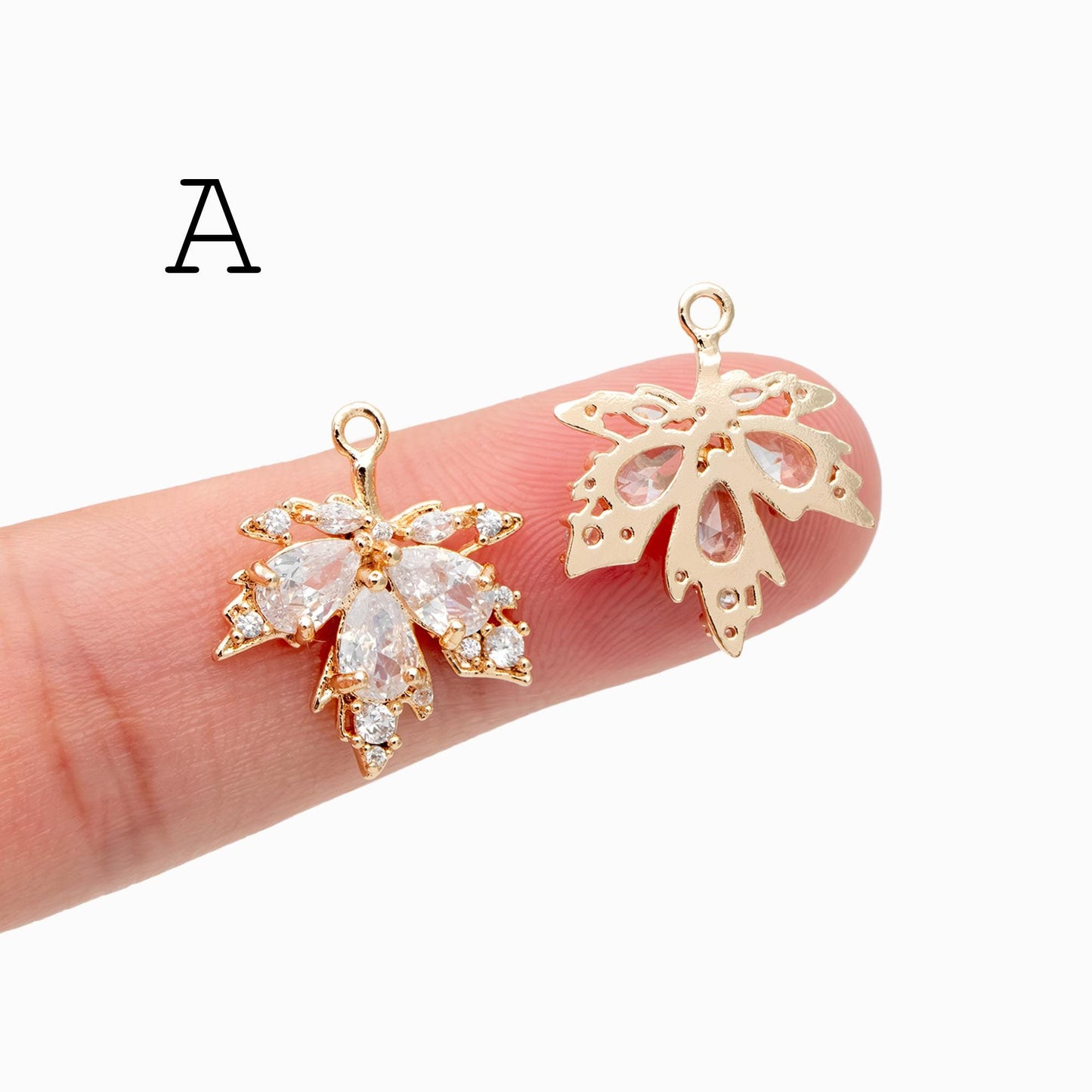4pcs CZ pave Gold/ Silver Tone Leaf Charms, Leaf Pendants, Earring Findings, Jewelry Making, Jewelry Supplies (GB-3037)