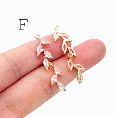 4pcs CZ pave Gold/ Silver Tone Leaf Charms, Leaf Pendants, Earring Findings, Jewelry Making, Jewelry Supplies (GB-3037)