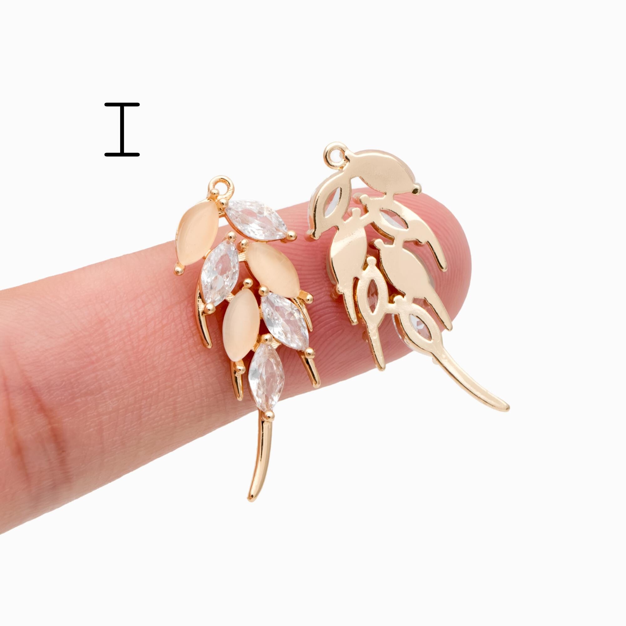 4pcs CZ pave Gold/ Silver Tone Leaf Charms, Leaf Pendants, Earring Findings, Jewelry Making, Jewelry Supplies (GB-3037)