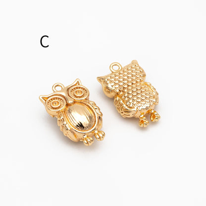 10pcs Gold Owl Charms , Real Gold plated Brass, Cute Owl Pendants (GB-176)
