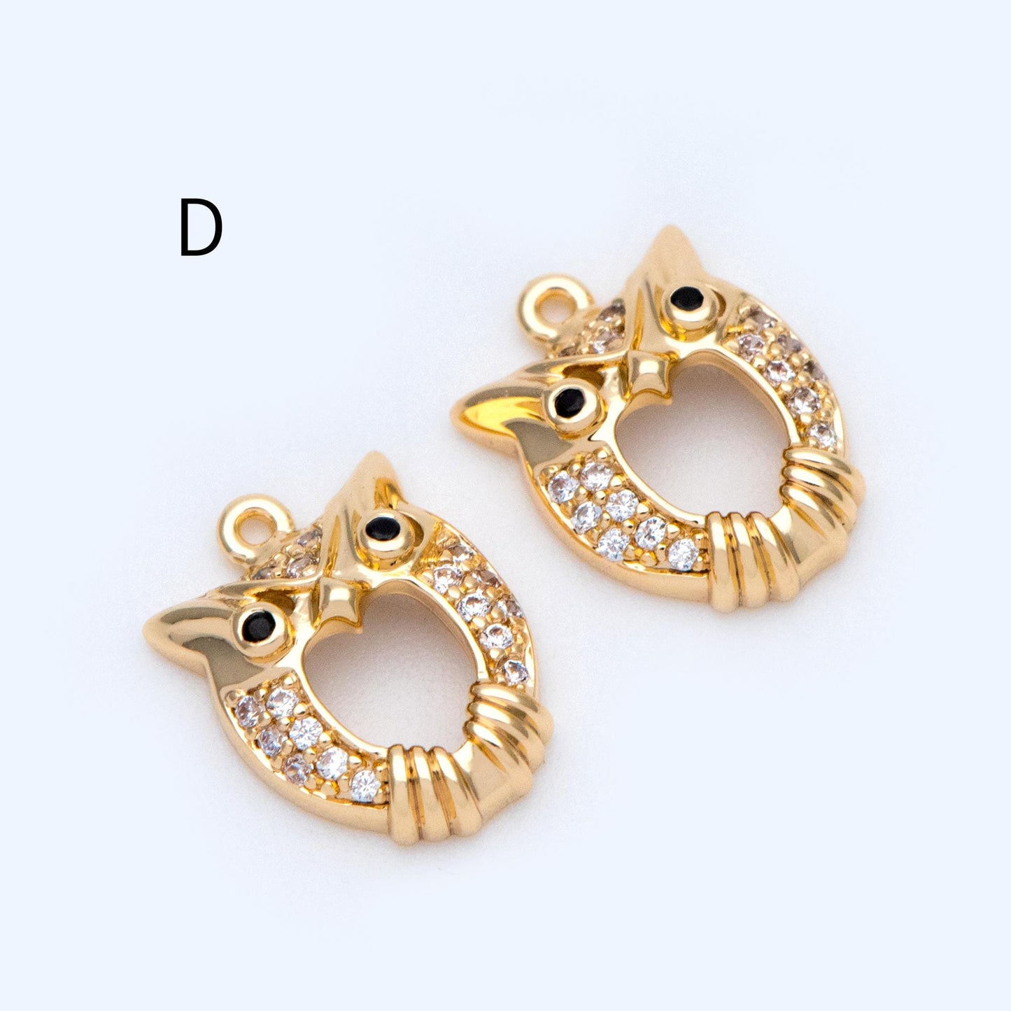 10pcs Gold Owl Charms , Real Gold plated Brass, Cute Owl Pendants (GB-176)