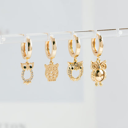 10pcs Gold Owl Charms , Real Gold plated Brass, Cute Owl Pendants (GB-176)