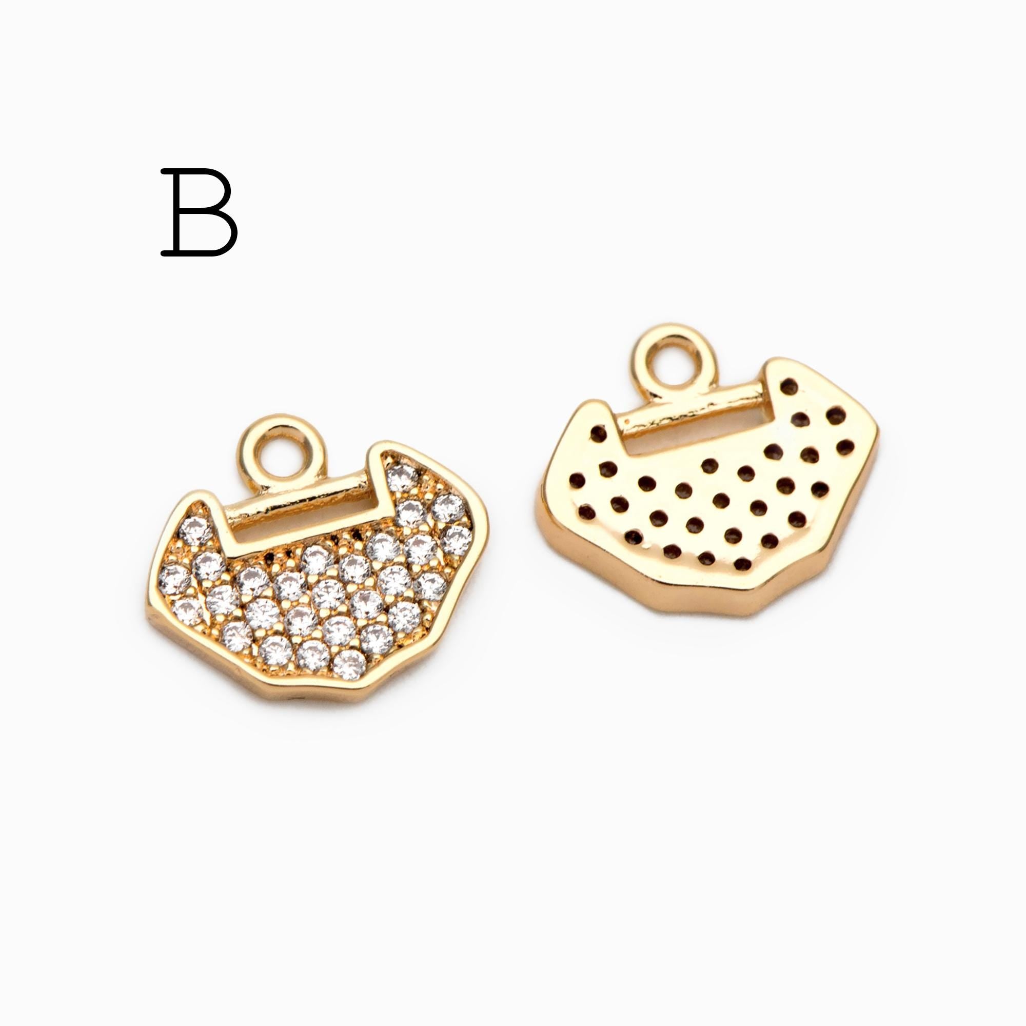 4pcs CZ Pave Gold/ Silver Tone Lock Charms, Real Gold/ Rhodium plated Brass, Mini Lock Pendants (GB-751)