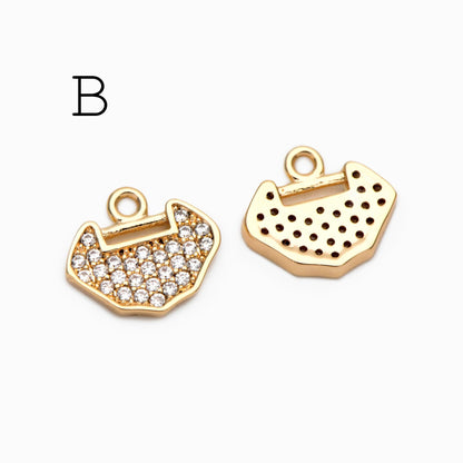 4pcs CZ Pave Gold/ Silver Tone Lock Charms, Real Gold/ Rhodium plated Brass, Mini Lock Pendants (GB-751)
