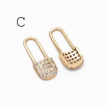 4pcs CZ Pave Gold/ Silver Tone Lock Charms, Real Gold/ Rhodium plated Brass, Mini Lock Pendants (GB-751)