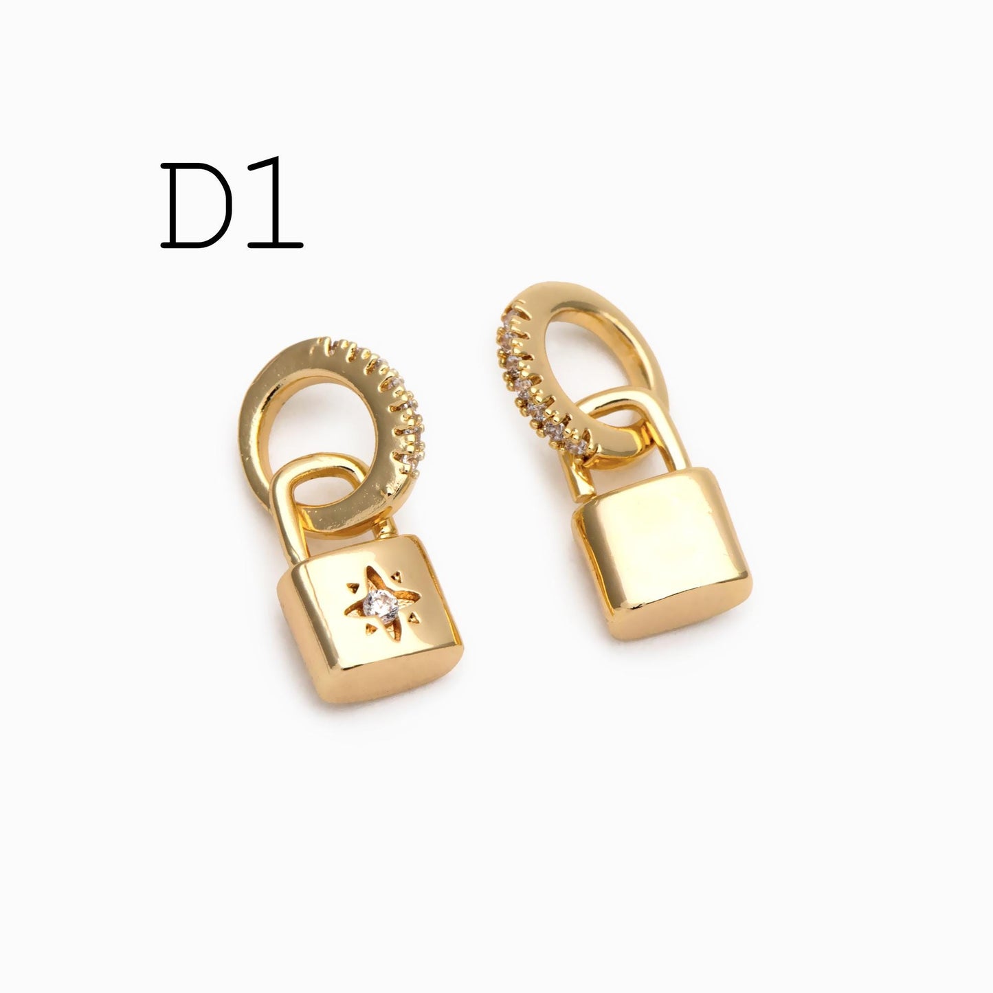 4pcs CZ Pave Gold/ Silver Tone Lock Charms, Real Gold/ Rhodium plated Brass, Mini Lock Pendants (GB-751)