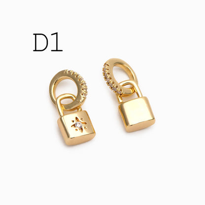 4pcs CZ Pave Gold/ Silver Tone Lock Charms, Real Gold/ Rhodium plated Brass, Mini Lock Pendants (GB-751)
