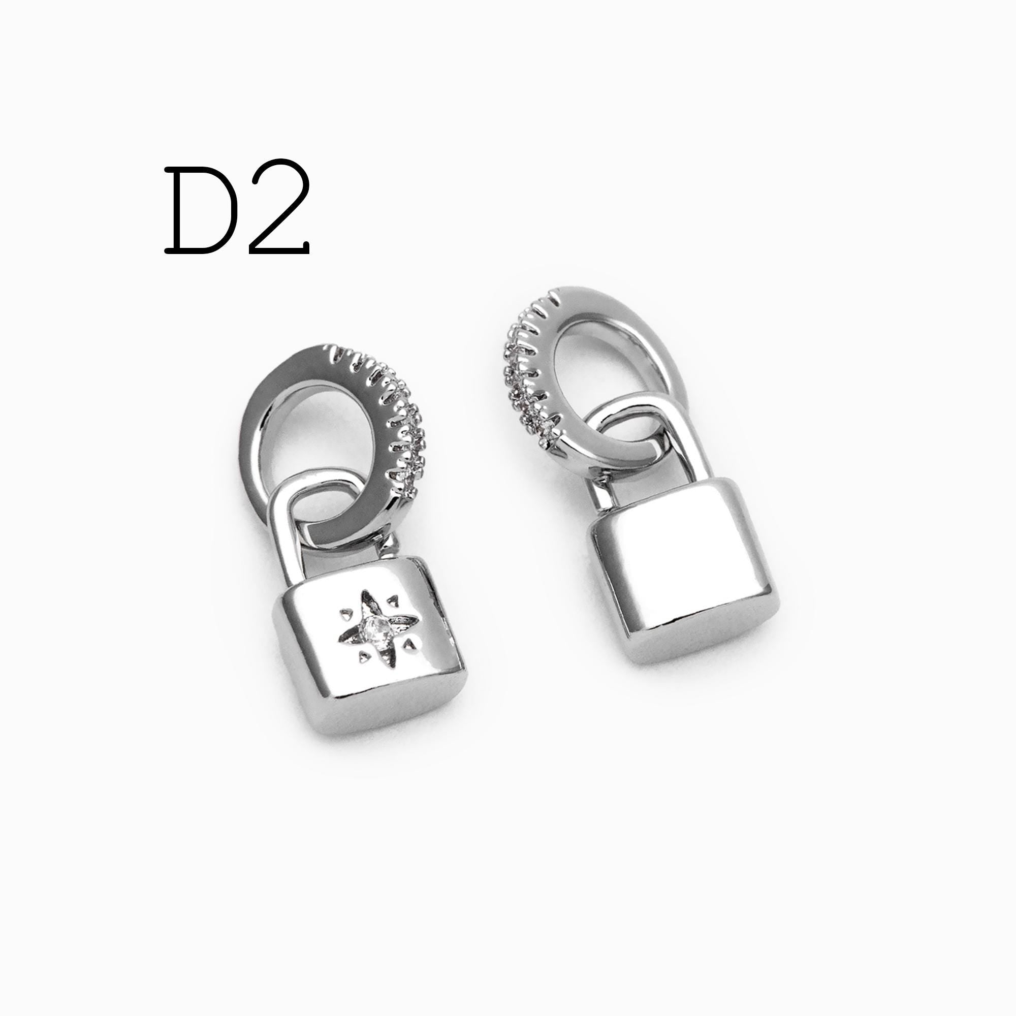4pcs CZ Pave Gold/ Silver Tone Lock Charms, Real Gold/ Rhodium plated Brass, Mini Lock Pendants (GB-751)