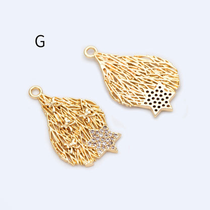 4pcs CZ Pave Gold Filigree Charms, Gold plated Brass, Earring Necklace Pendants (GB-1117)