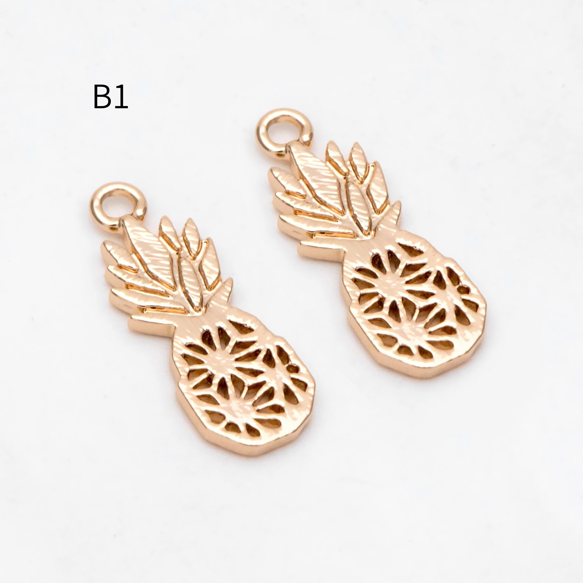 4pcs Gold/ Silver Tone Pineapple Charms , 18K Gold/ Rhodium plated Brass Pineapple Pendants (GB-4095)