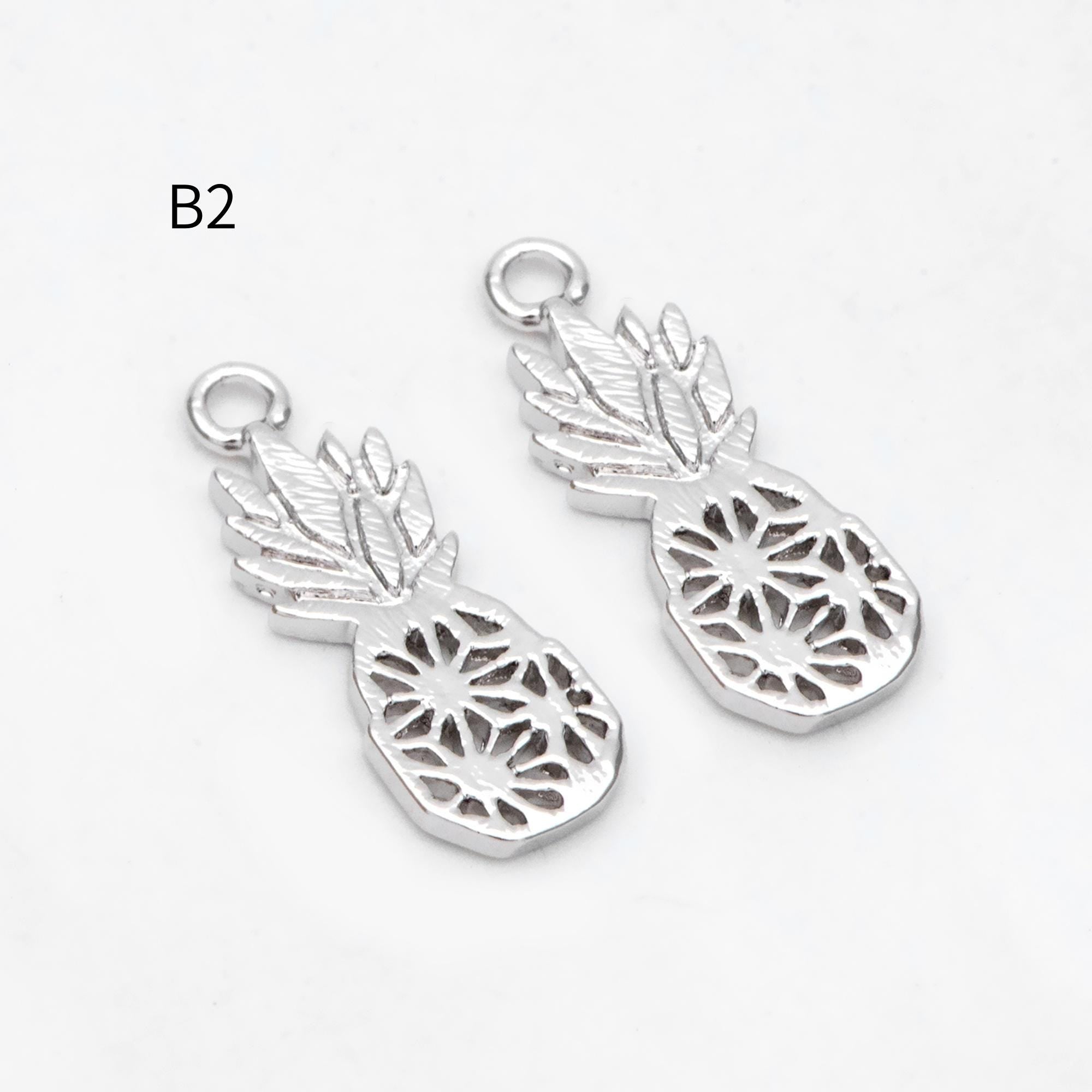 4pcs Gold/ Silver Tone Pineapple Charms , 18K Gold/ Rhodium plated Brass Pineapple Pendants (GB-4095)