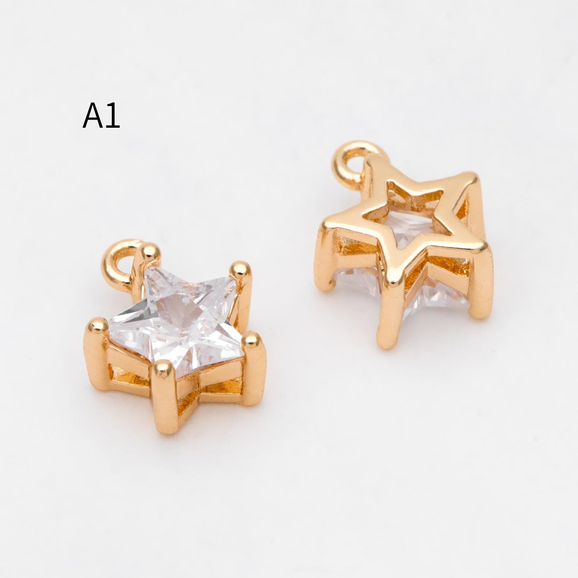 10pcs CZ pave Gold/ Silver Tone Star/ Teardrop/ Rectangle/ Rhombus Charms, Gold Plated Brass Geometric Pendants (GB-1151)