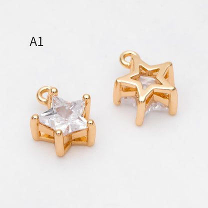 10pcs CZ pave Gold/ Silver Tone Star/ Teardrop/ Rectangle/ Rhombus Charms, Gold Plated Brass Geometric Pendants (GB-1151)