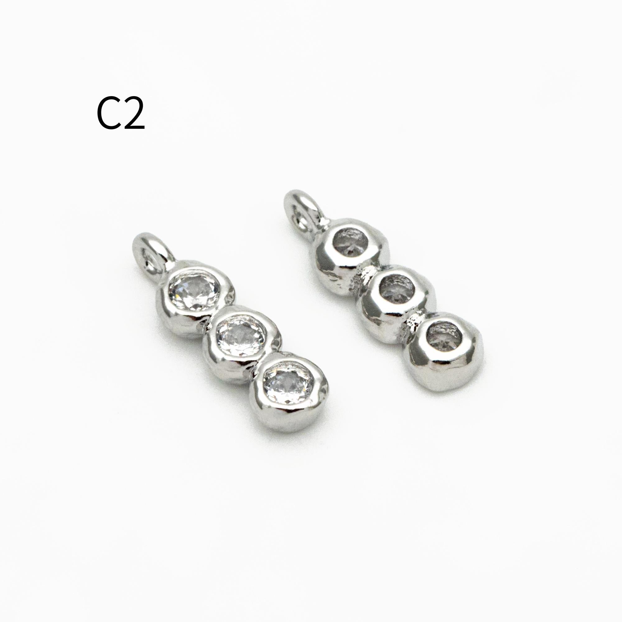 10pcs Gold/ Silver Tone Zircon Charms, Gold/ Rhodium plated Brass, White Stone Charm Connectors (GB-3897)