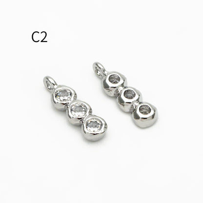 10pcs Gold/ Silver Tone Zircon Charms, Gold/ Rhodium plated Brass, White Stone Charm Connectors (GB-3897)