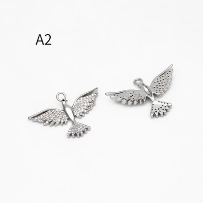4pcs CZ Pave Gold/ Silver Tone Bird Charms, Real Gold/ Rhodium plated Brass Bird Pendant (GB-1480)