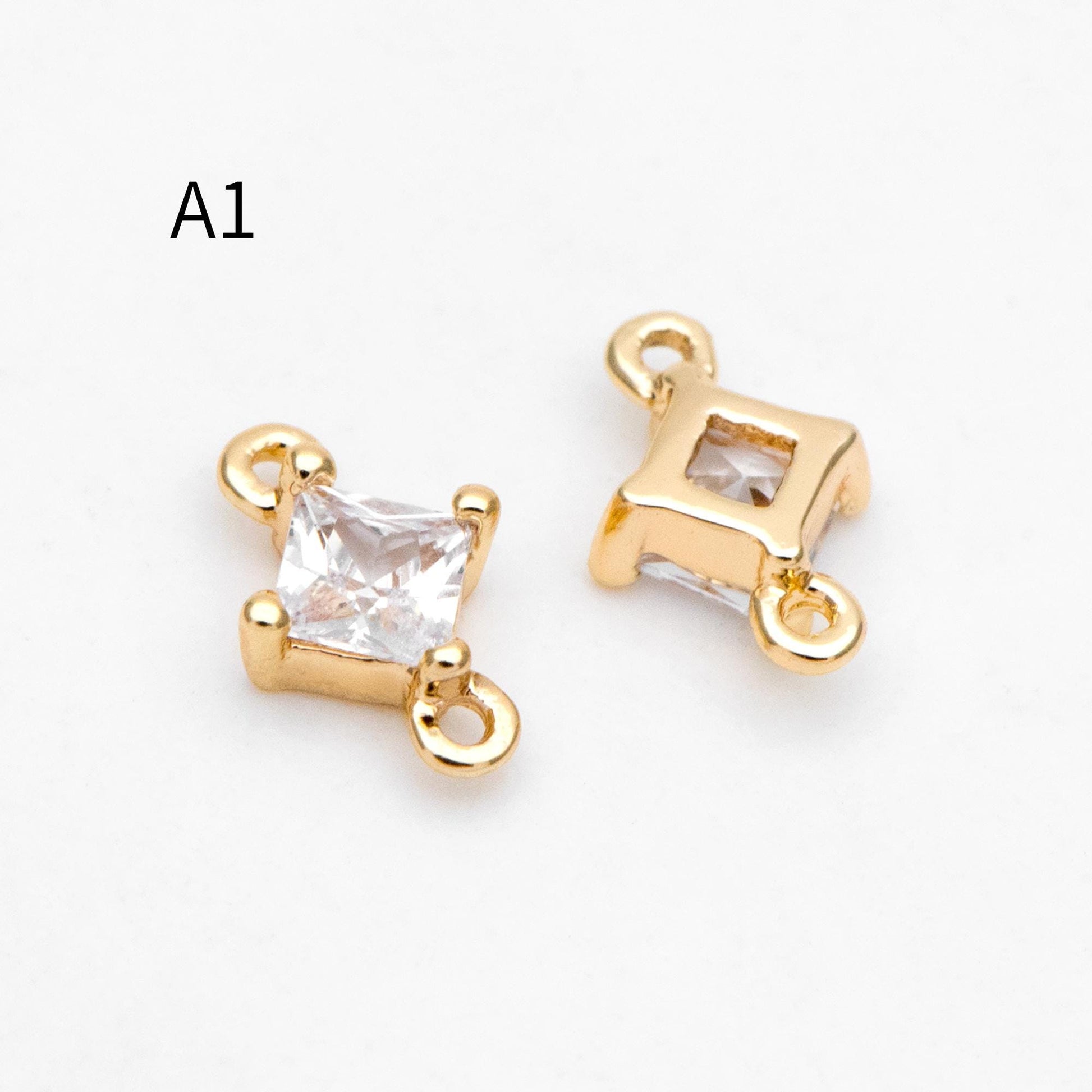 10pcs CZ Pave Rhombus Charm Connectors , Real Gold/ Rhodium plated Brass, Square Geometric Charm Pendants (GB-503)