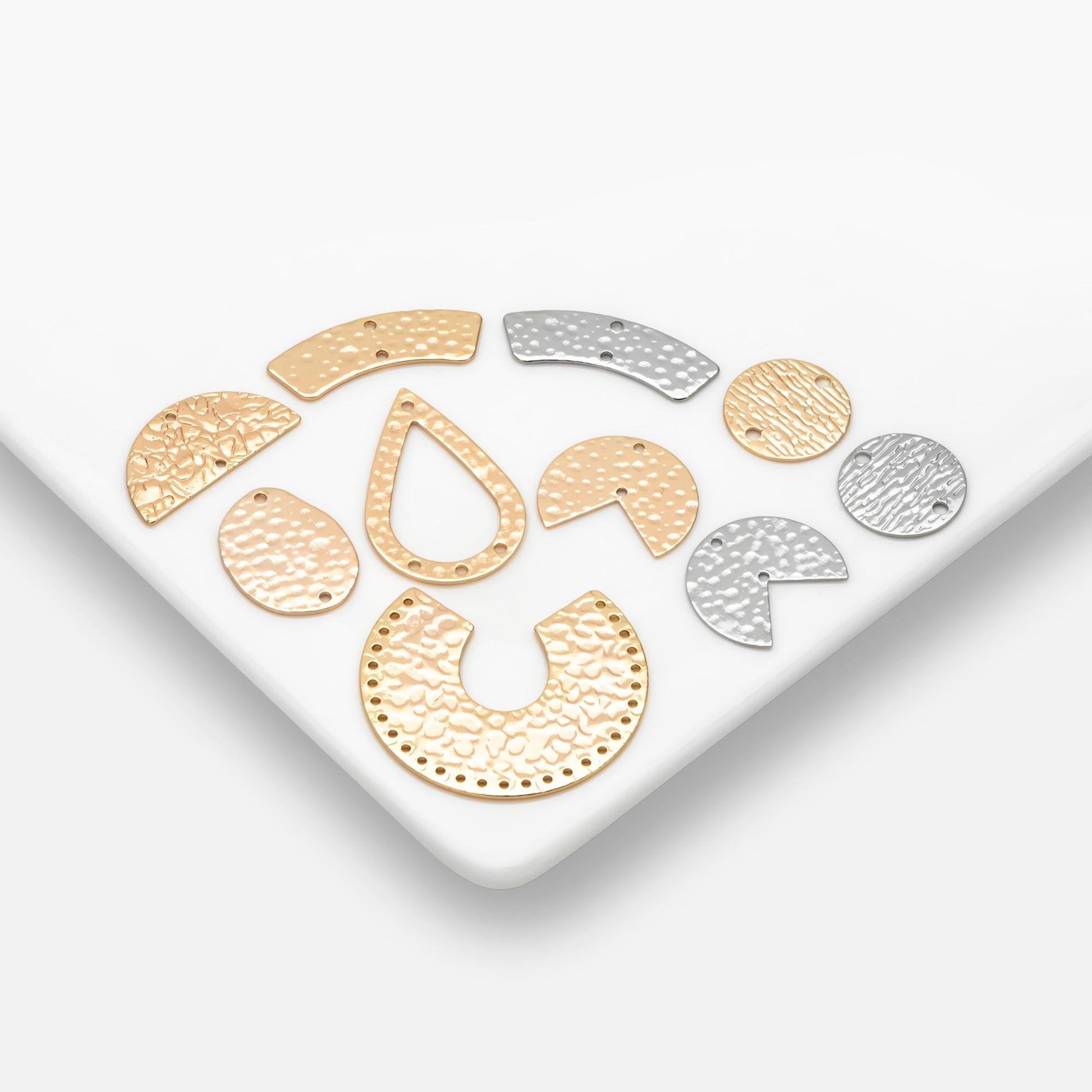 10pcs Gold/ Silver tone Hammered Geometric Charm Connectors, Gold/ Rhodium plated Brass Rustic Pendants (GB-654)