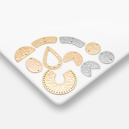 10pcs Gold/ Silver tone Hammered Geometric Charm Connectors, Gold/ Rhodium plated Brass Rustic Pendants (GB-654)