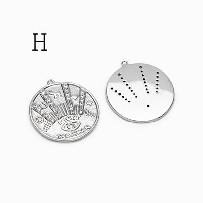 4pcs Gold/ Silver Talisman Charm, lucky charm, Lucky Medallion Pendant for Necklace Jewelry Making Supply (GB-1766)