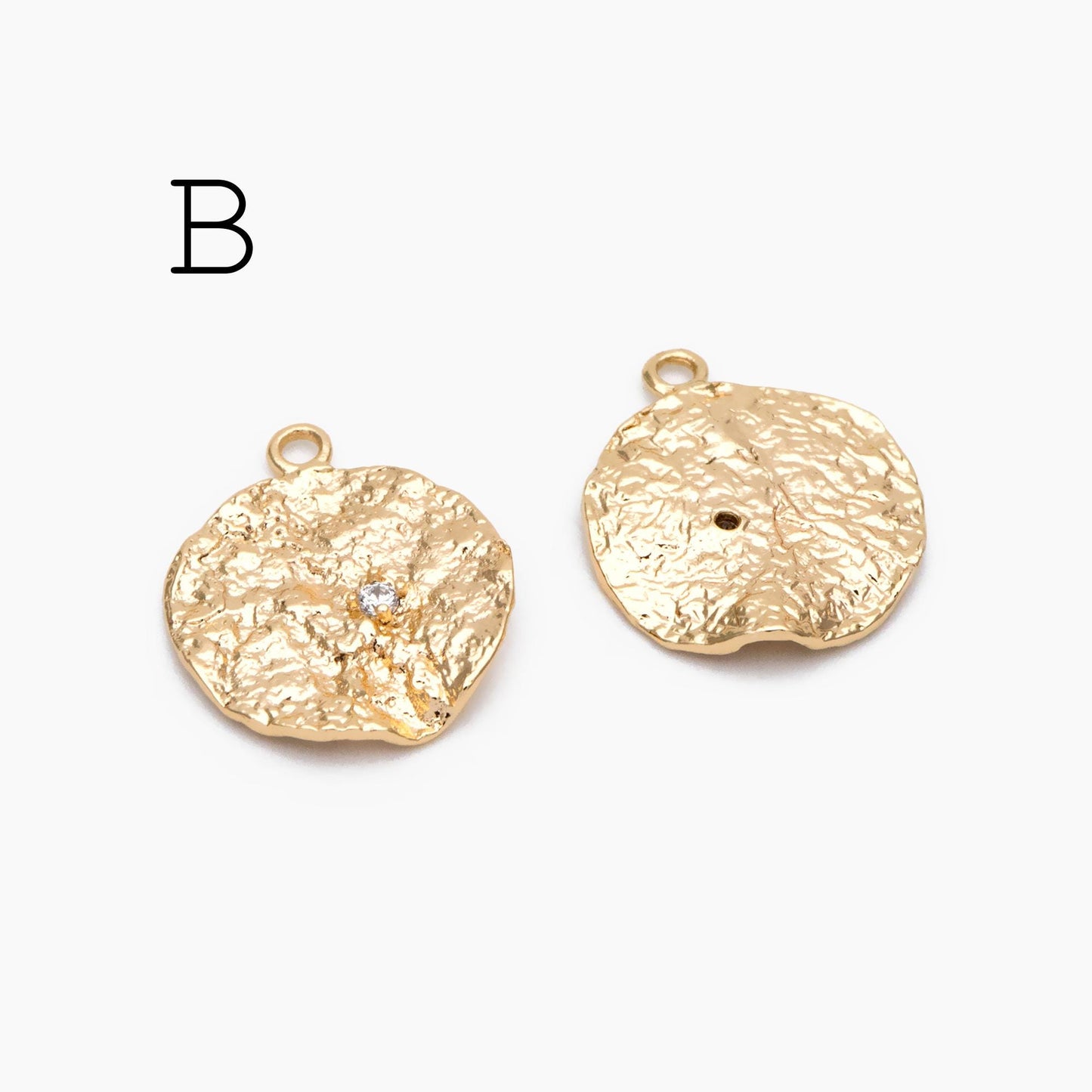 10pcs Gold Hammered Geometric Charms, 18K Gold plated Brass Rustic Pendants (GB-2977)