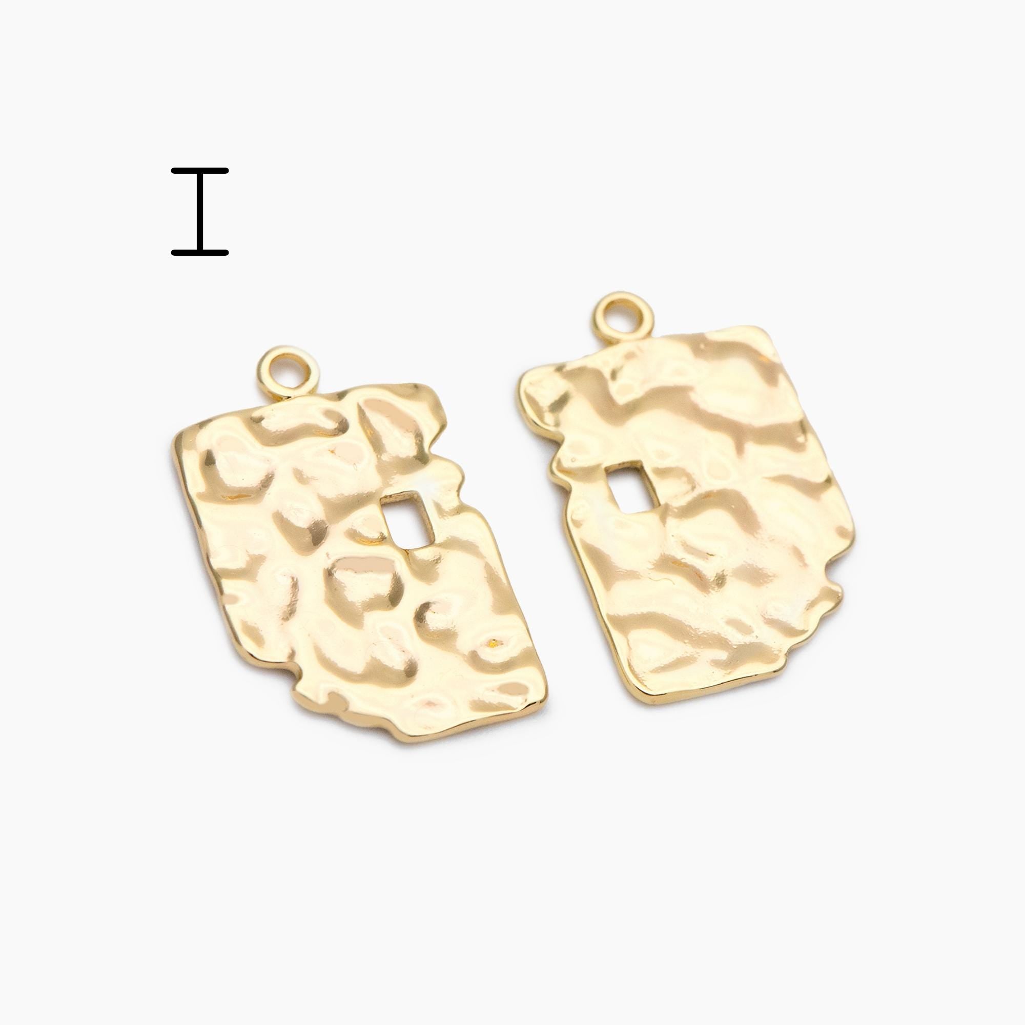 10pcs Gold Hammered Geometric Charms, 18K Gold plated Brass Rustic Pendants (GB-2977)