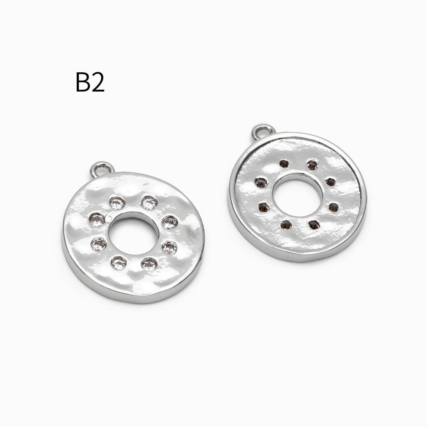 4pcs CZ pave Gold/ Silver Tone Round Oval Charm, 18K Gold/ Rhodium plated Brass, Rhinestone Earring Charm (GB-1872)