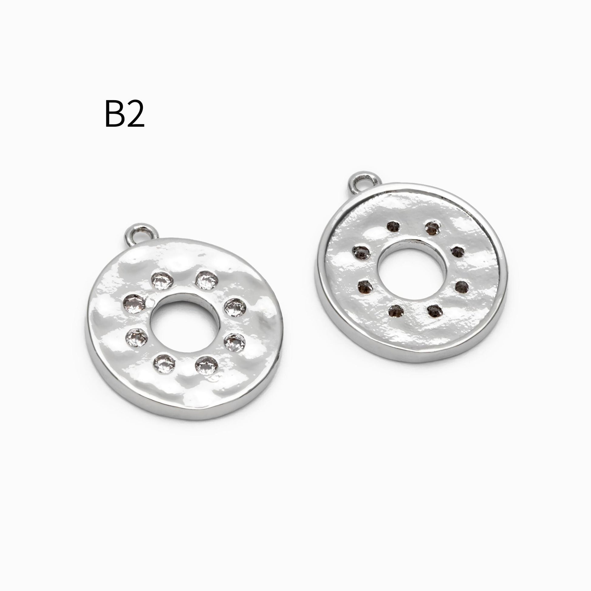 4pcs CZ pave Gold/ Silver Tone Round Oval Charm, 18K Gold/ Rhodium plated Brass, Rhinestone Earring Charm (GB-1872)