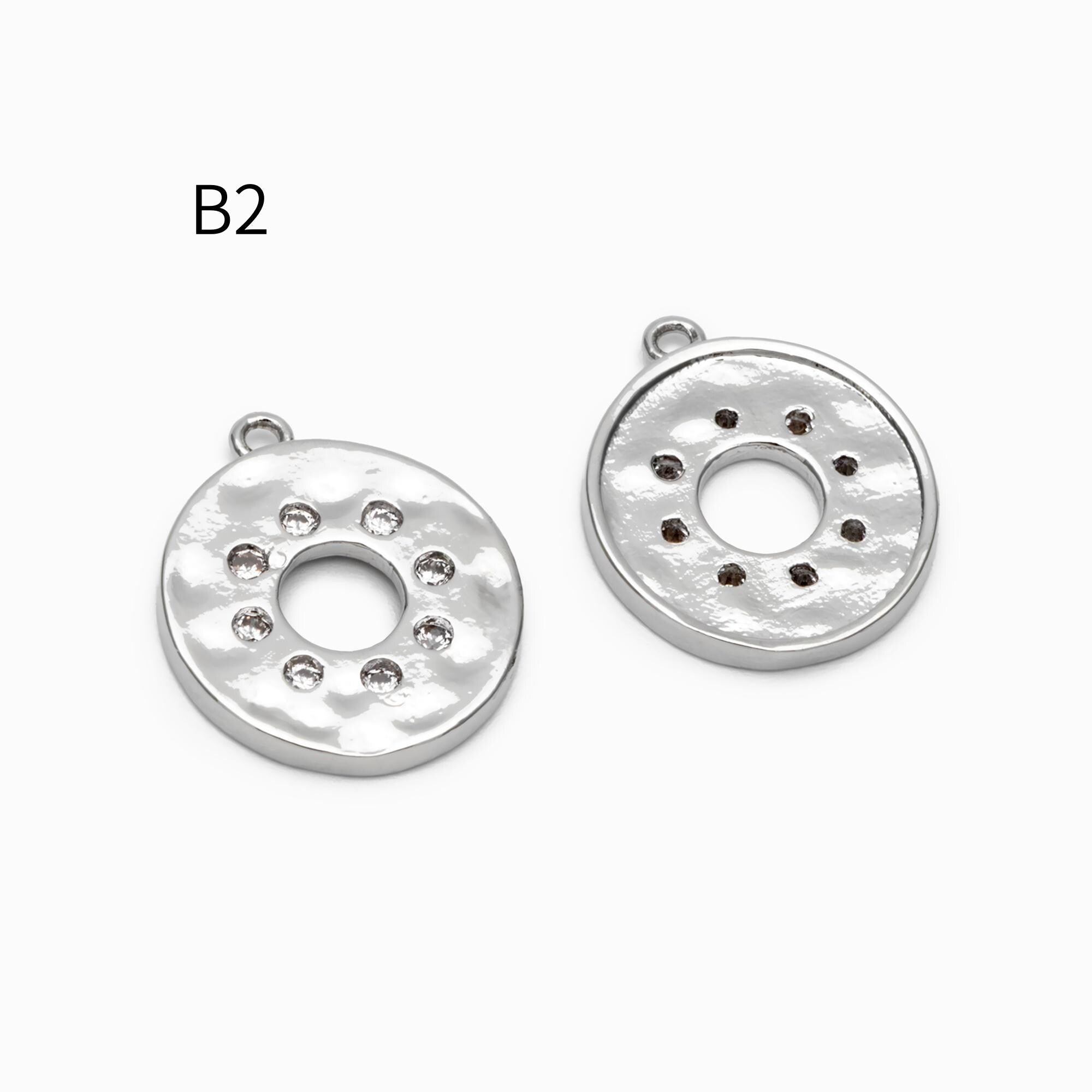 4pcs CZ pave Gold/ Silver Tone Round Oval Charm, 18K Gold/ Rhodium plated Brass, Rhinestone Earring Charm (GB-1872)