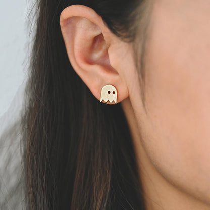 10pcs Gold Halloween Earrings , Gold Plated Brass Ghost Stud Earrings (GB-3312)