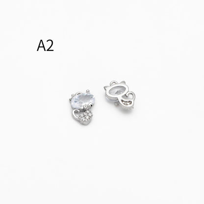 4pcs CZ Pave Gold/ Silver Tone Cute Animal Charms, Jewelry Making, Diy Material, Jewelry Supplies (GB-2074)