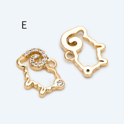 4pcs CZ Pave Gold/ Silver Tone Cute Animal Charms, Jewelry Making, Diy Material, Jewelry Supplies (GB-2074)