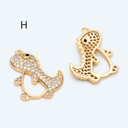 4pcs CZ Pave Gold/ Silver Tone Cute Animal Charms, Jewelry Making, Diy Material, Jewelry Supplies (GB-2074)