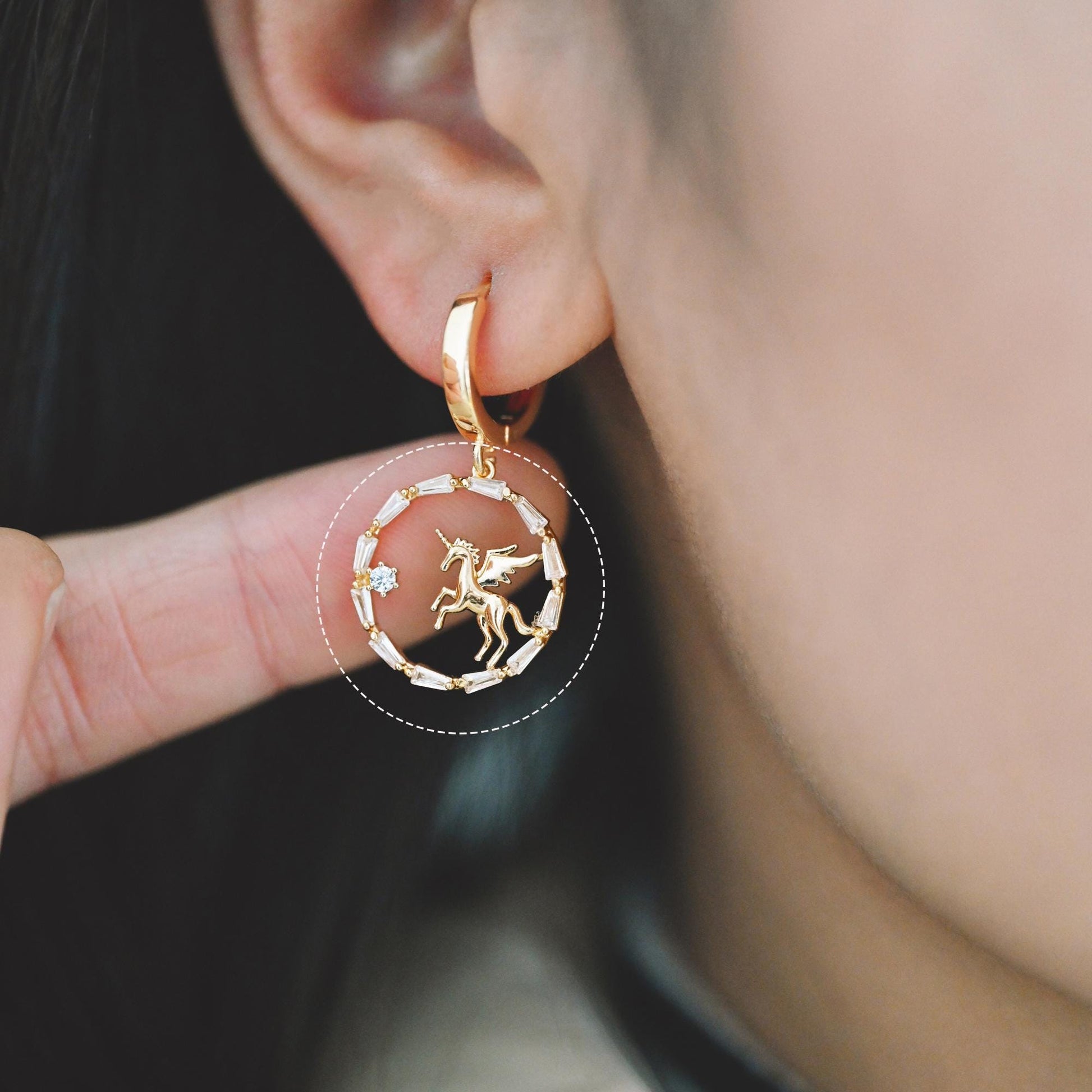 4pcs CZ pave Gold Unicorn Charms, 18k Real Gold plated Brass, Cute Earring Charms (GB-730)