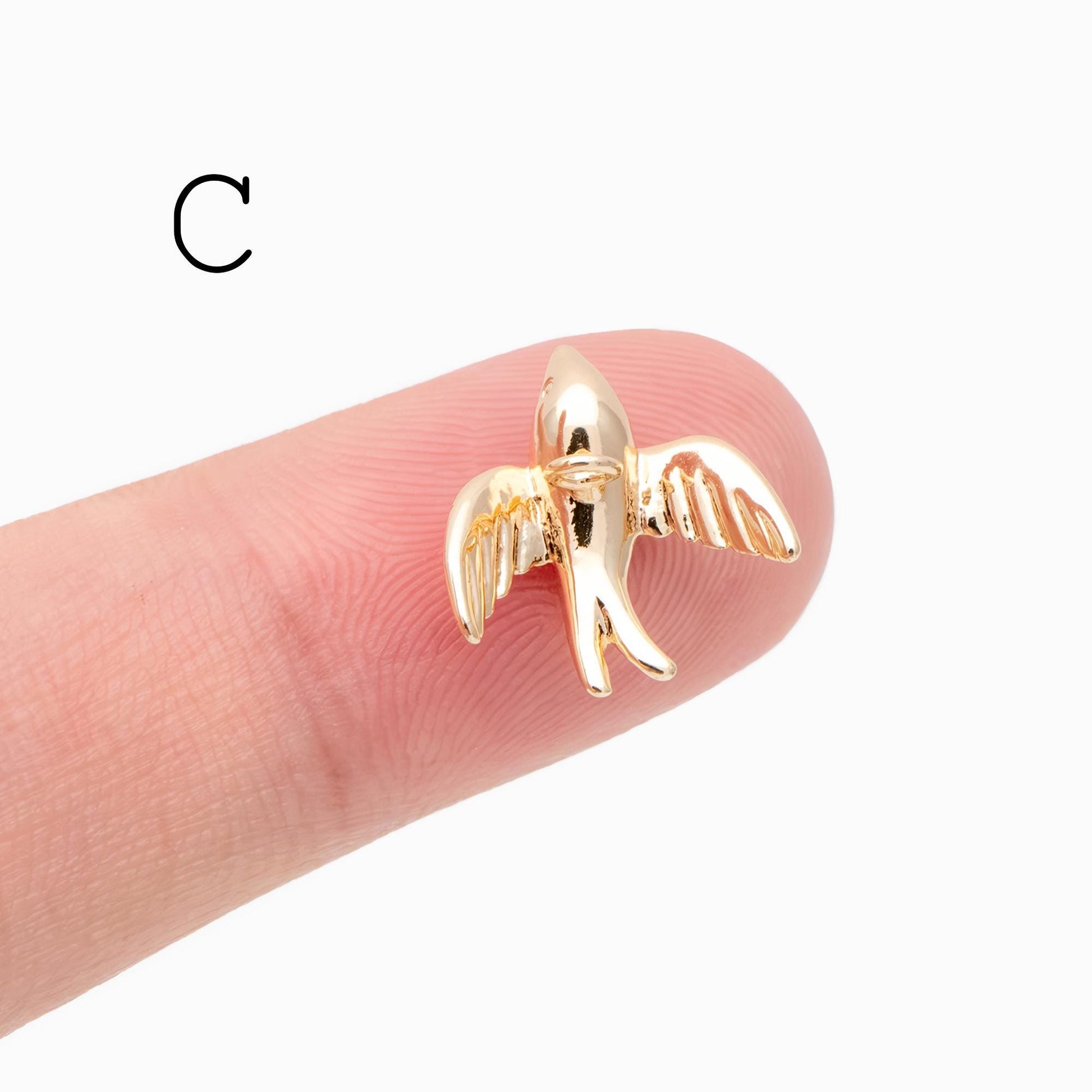 10pcs Gold Bird Charm, Real Gold plated Brass Bird Pendant, Earring Charm (GB-2691)