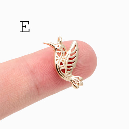 10pcs Gold Bird Charm, Real Gold plated Brass Bird Pendant, Earring Charm (GB-2691)