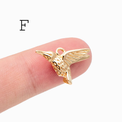 10pcs Gold Bird Charm, Real Gold plated Brass Bird Pendant, Earring Charm (GB-2691)