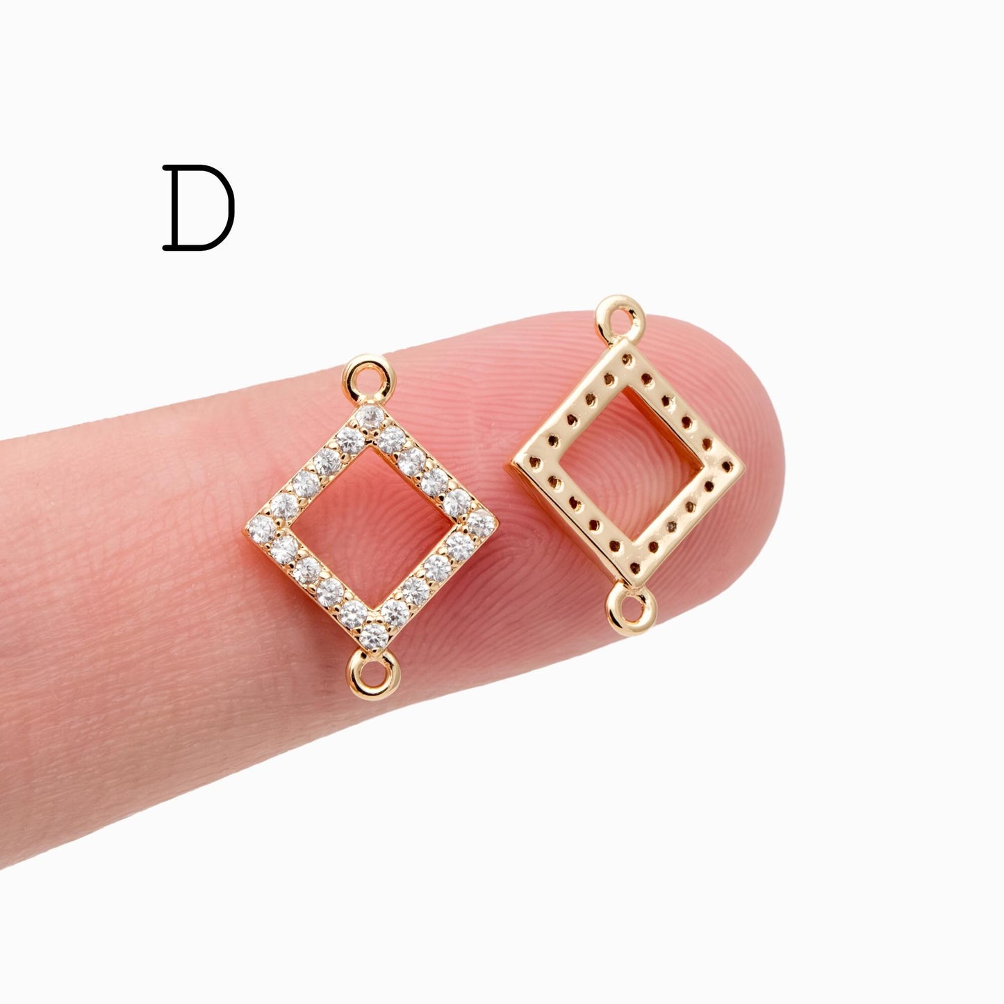 4pcs CZ Pave Gold Geometric Charms, Real Gold plated Brass, Earring Charm Connectors (GB-376)