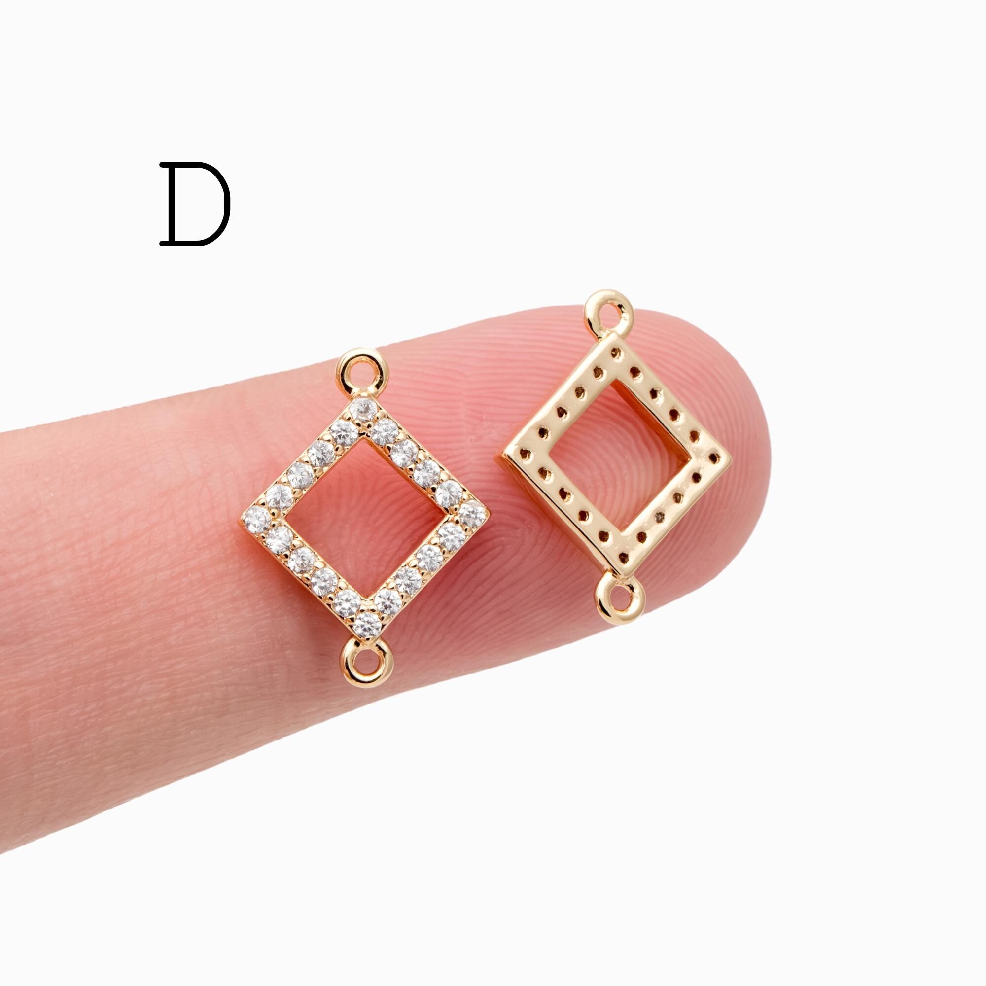 4pcs CZ Pave Gold Geometric Charms, Real Gold plated Brass, Earring Charm Connectors (GB-376)