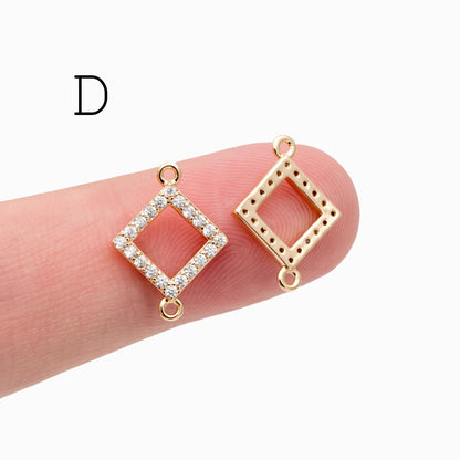 4pcs CZ Pave Gold Geometric Charms, Real Gold plated Brass, Earring Charm Connectors (GB-376)