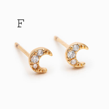 10pcs Minimalist Gold Stud Earring - Sun, Moon, Star Styles (#GB-3041)