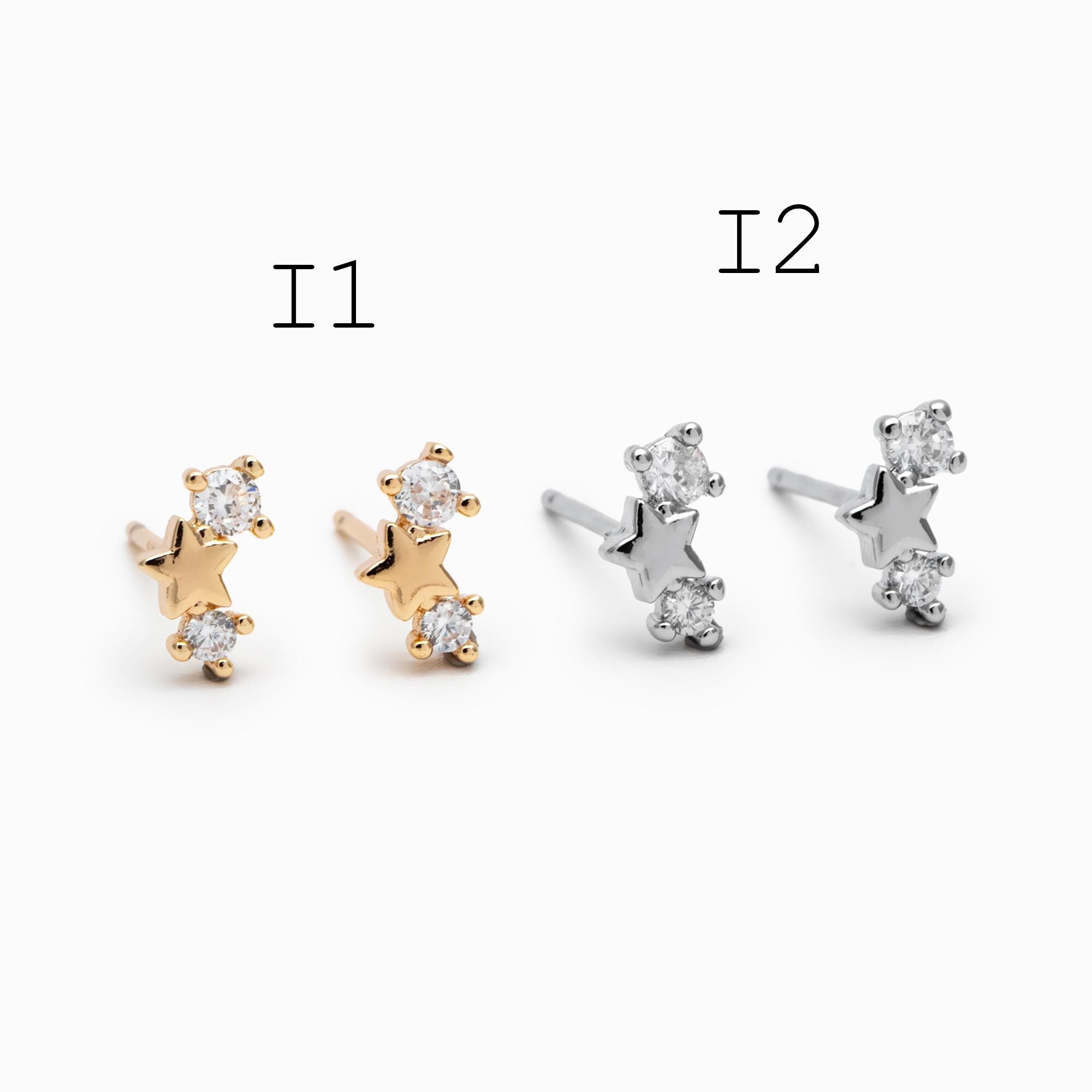 10pcs Minimalist Gold Stud Earring - Sun, Moon, Star Styles (#GB-3041)