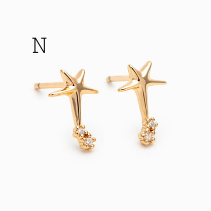10pcs Minimalist Gold Stud Earring - Sun, Moon, Star Styles (#GB-3041)