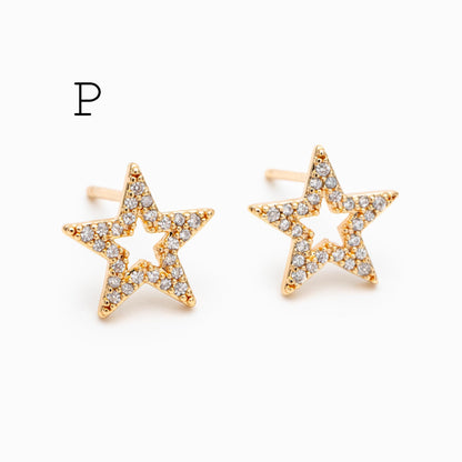 10pcs Minimalist Gold Stud Earring - Sun, Moon, Star Styles (#GB-3041)