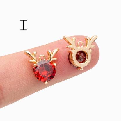 4pcs CZ Pave Christmas Charms: 18K Gold Plated Brass, DIY Jewelry Making, (GB-713)